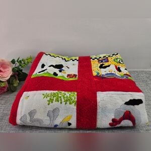 Vintage Baby Quilt With Bow Wow Buddies Colourful Flannel Fabric With Dog Design